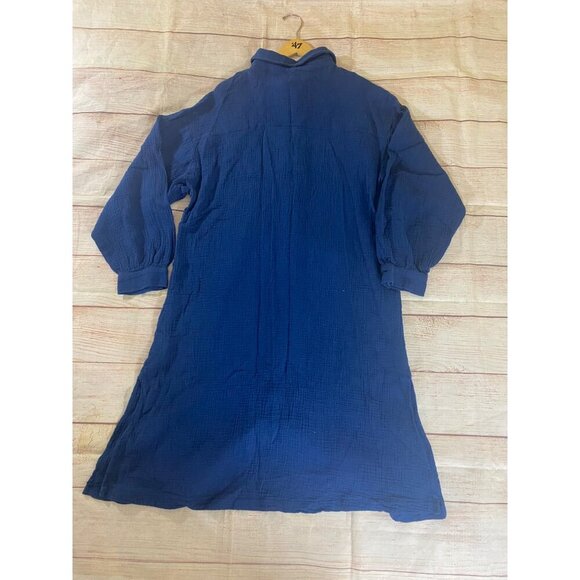 Aura Women's Blue Button Front Long Sleeve Midi Dress - Medium - Picture 11 of 13